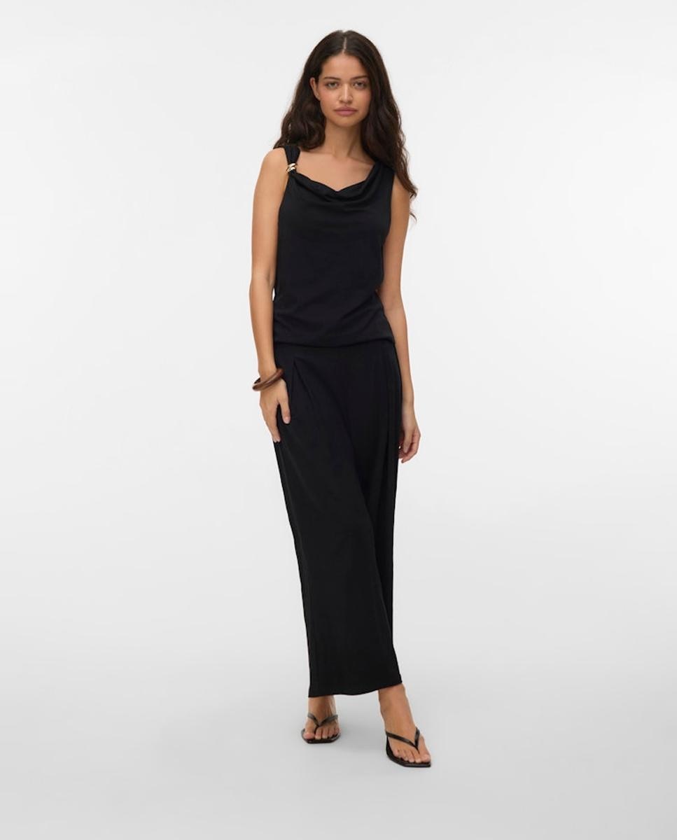 Top de manga sisa de mujer con cuello drapeado - Vero Moda - Negro Negro-5