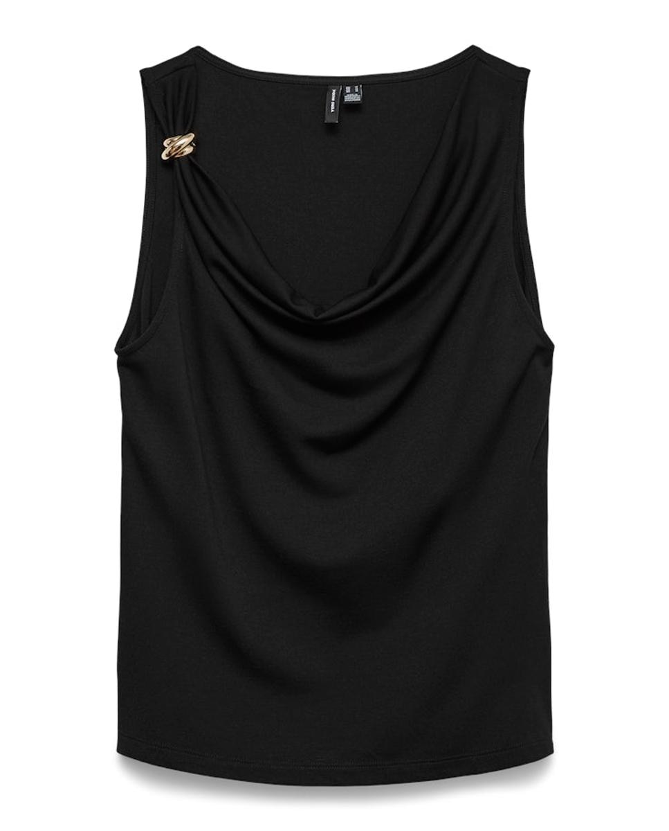 Top de manga sisa de mujer con cuello drapeado - Vero Moda - Negro Negro-4