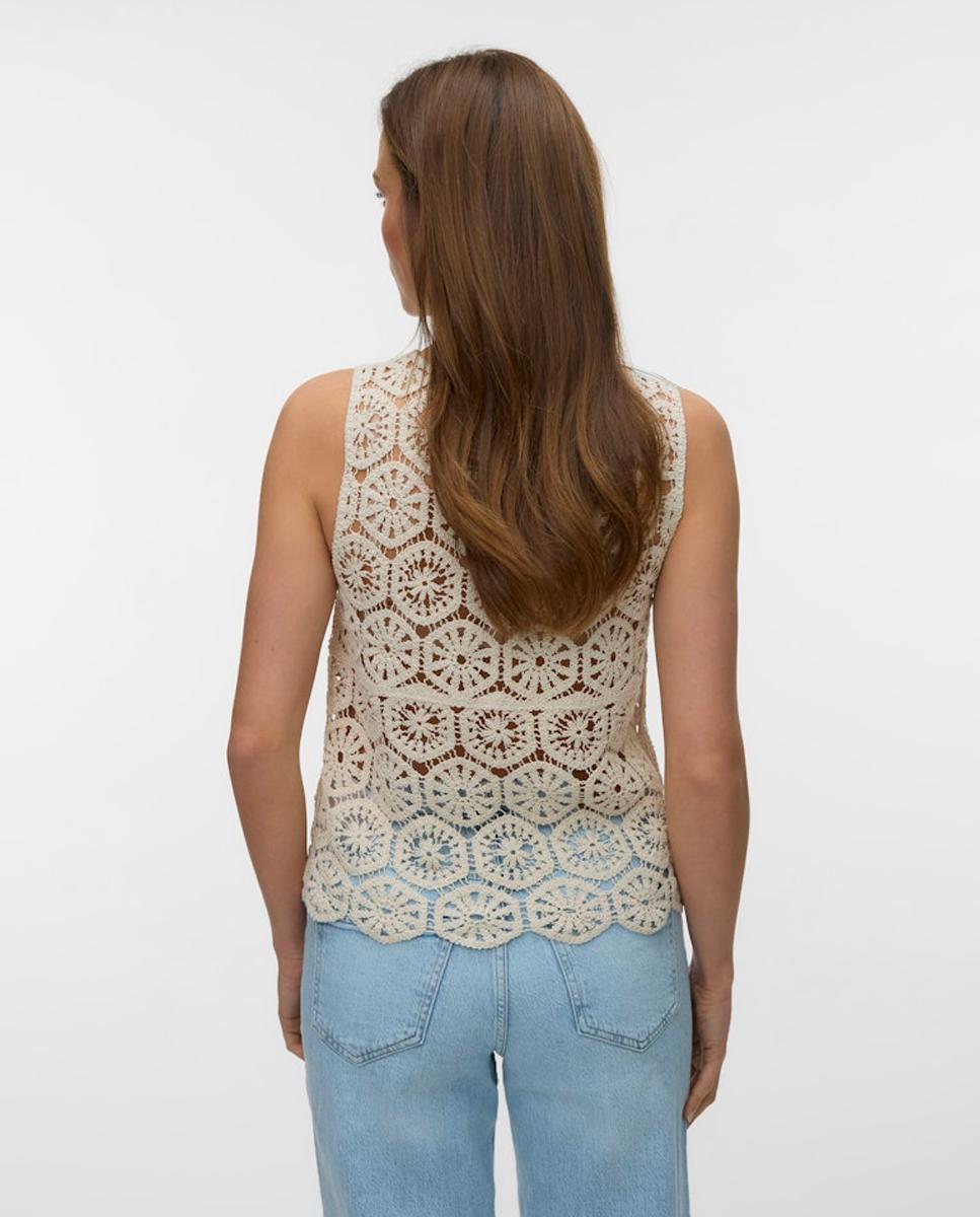 Top cropped de mujer crochet - Vero Moda - Negro Blanco hielo-2