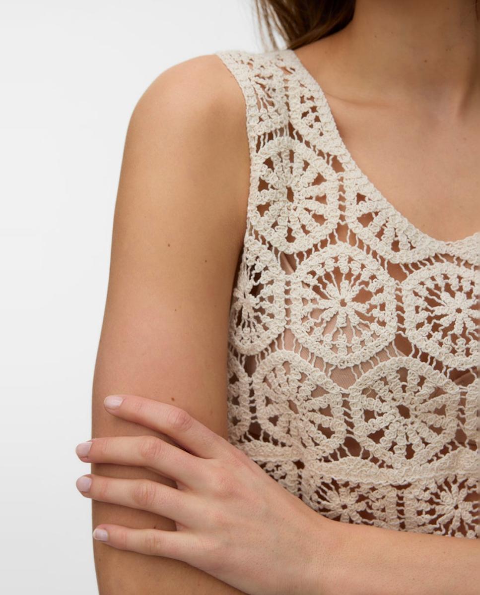 Top cropped de mujer crochet - Vero Moda - Negro Blanco hielo-3
