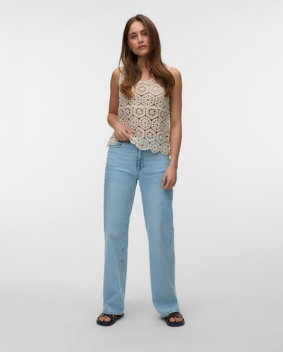 Top cropped de mujer crochet - Vero Moda - Negro Blanco hielo-5