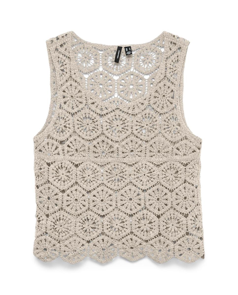 Top cropped de mujer crochet - Vero Moda - Negro Blanco hielo-4