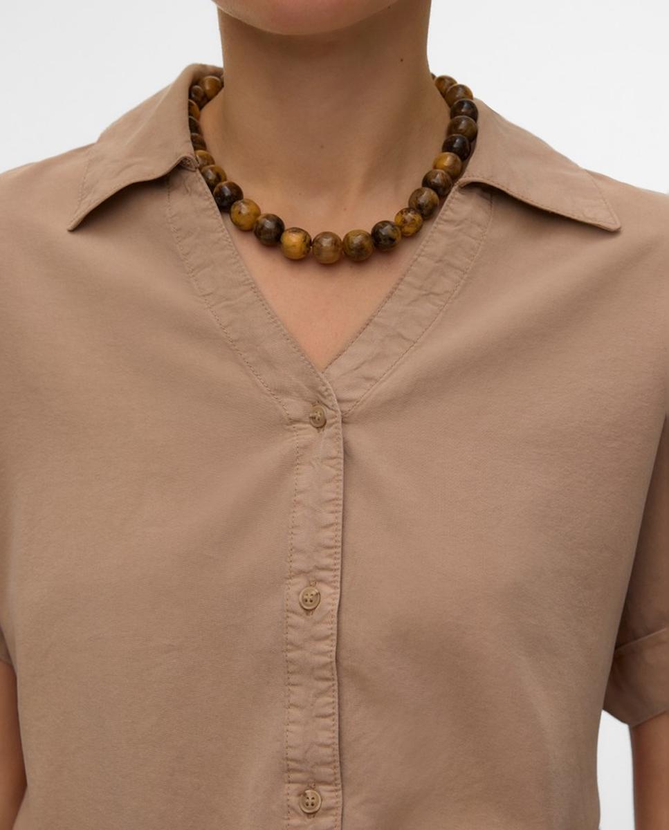 Camisa de Tencel com Laço Caramelo-2