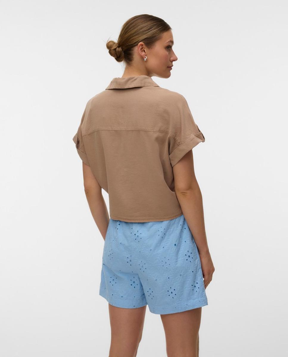 Camisa de Tencel com Laço Caramelo-3