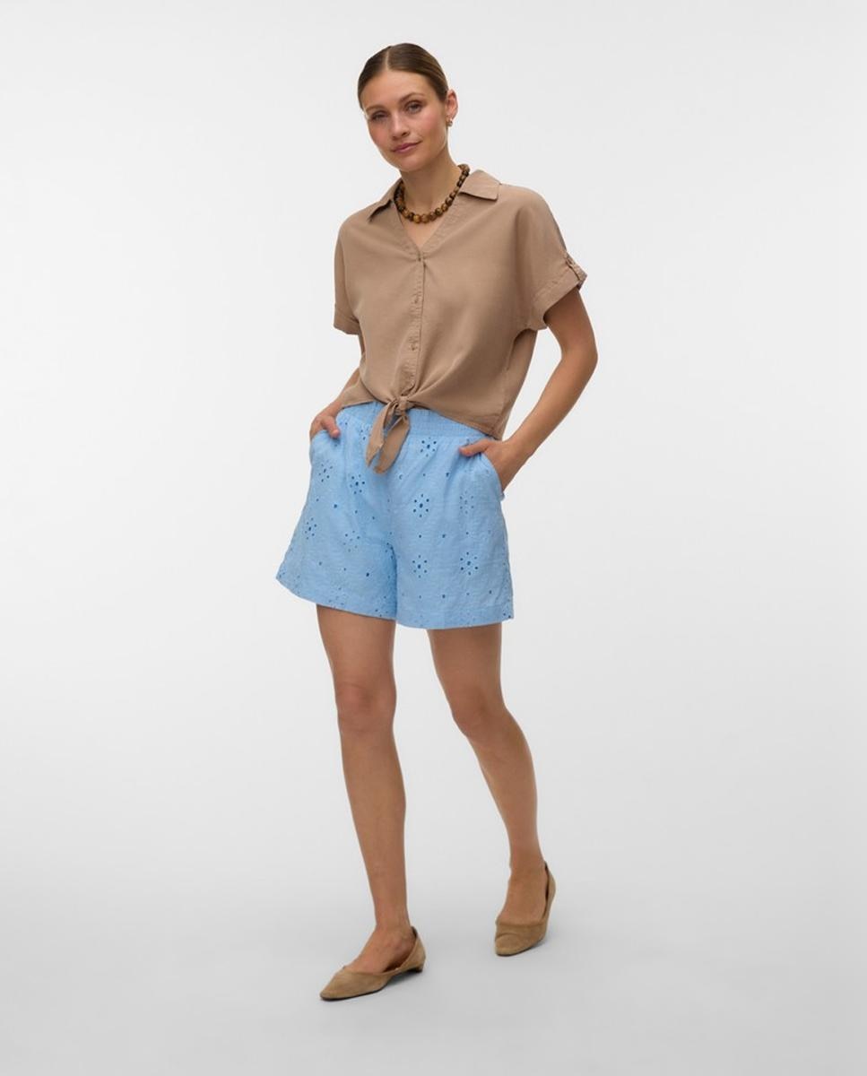 Camisa de Tencel com Laço Caramelo-4