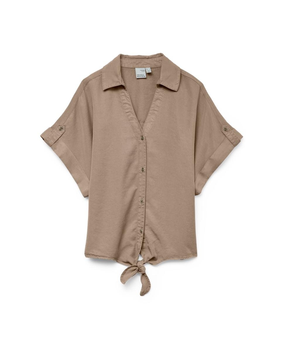 Camisa de Tencel com Laço Caramelo-5