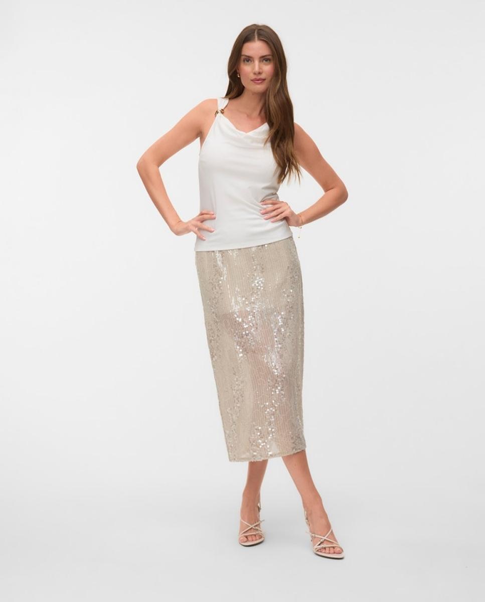 Top de manga sisa de mujer con cuello drapeado - Vero Moda - Blanco Blanco-4