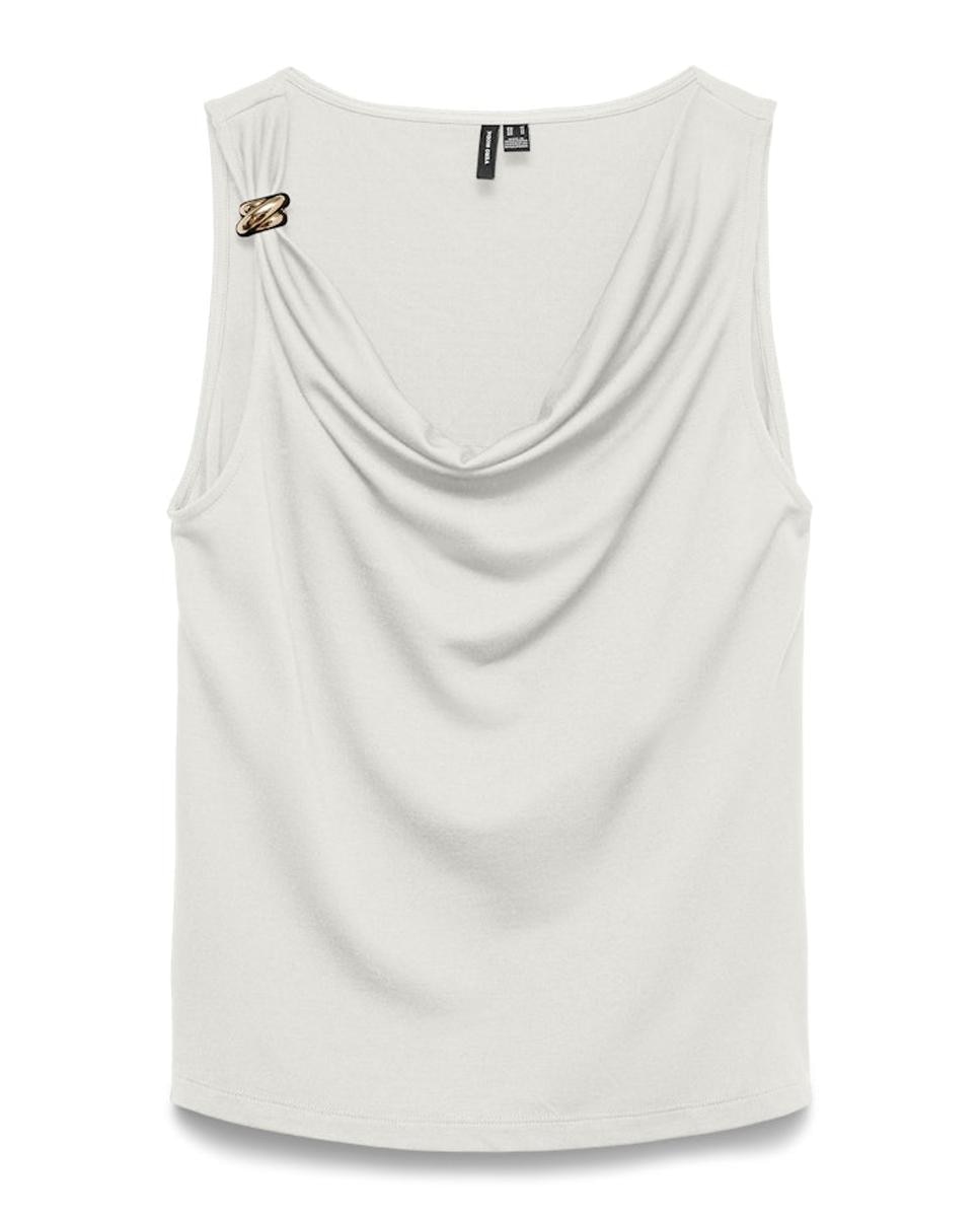 Top de manga sisa de mujer con cuello drapeado - Vero Moda - Blanco Blanco-5