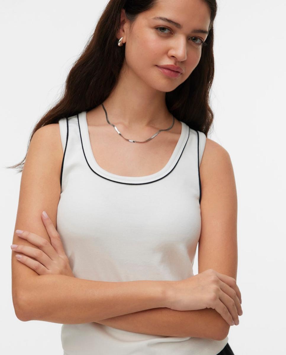 Imagen 0 de Top de manga sisa de mujer con escote redondo Blanco