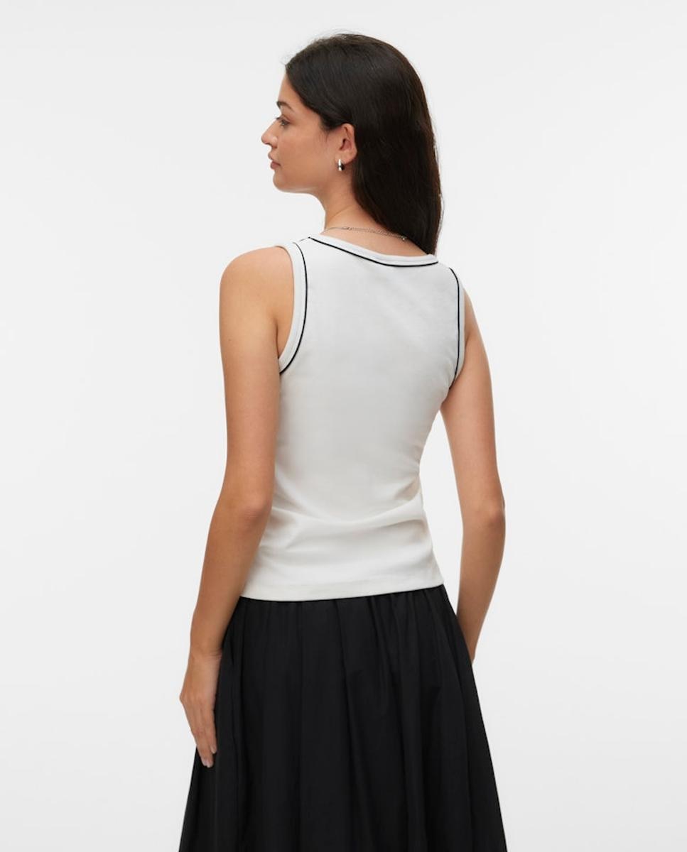 Top de manga sisa de mujer con escote redondo - Vero Moda - Blanco Blanco-3