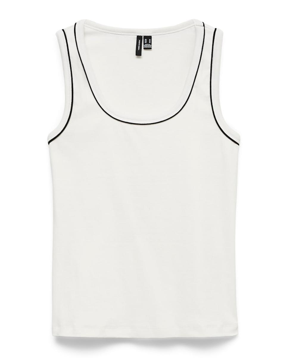 Top de manga sisa de mujer con escote redondo - Vero Moda - Blanco Blanco-5