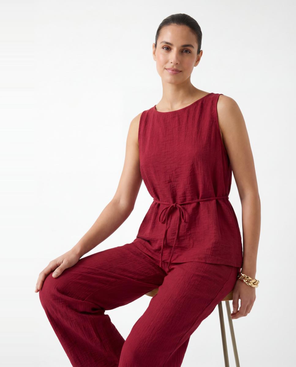 Top manga sisa con lazo en la cintura - Vero Moda - Burdeos Burdeos-2