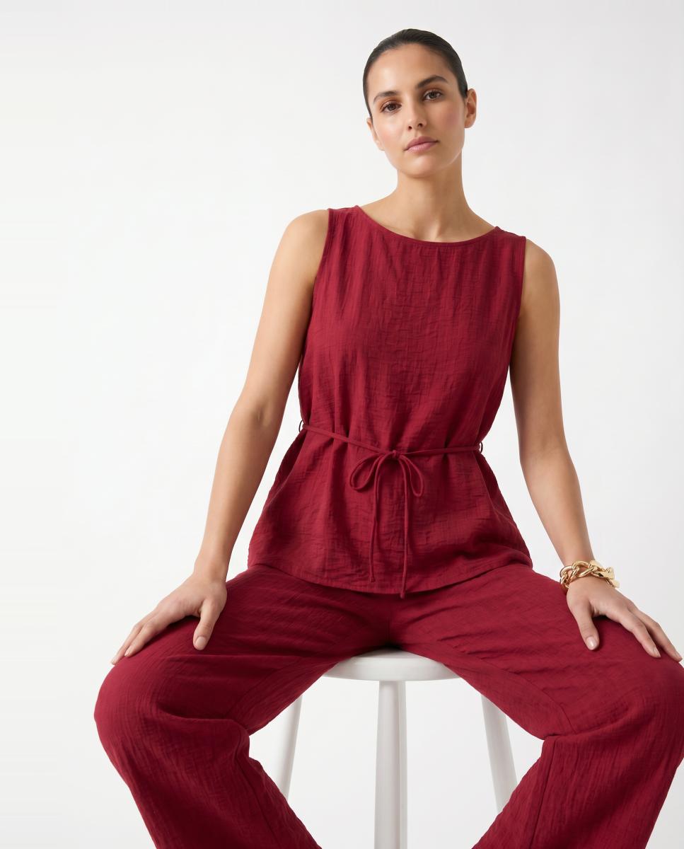 Top manga sisa con lazo en la cintura - Vero Moda - Burdeos Burdeos-3