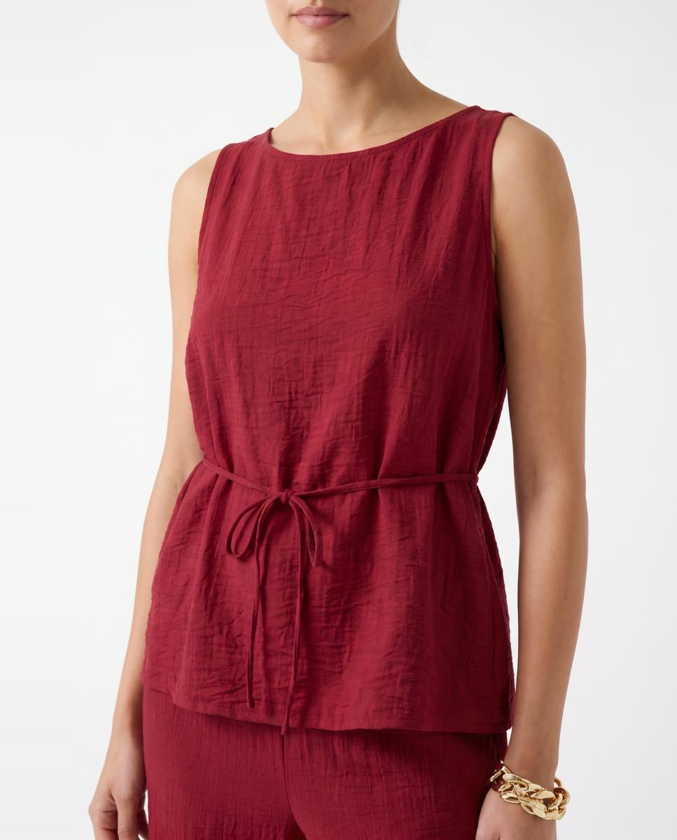 Top manga sisa con lazo en la cintura - Vero Moda - Burdeos Burdeos-4