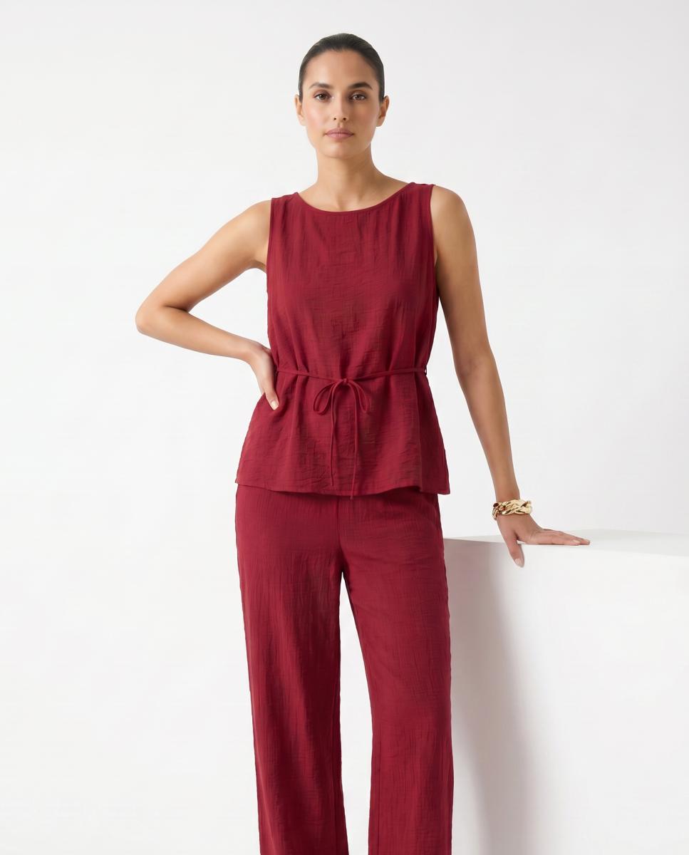 Top manga sisa con lazo en la cintura - Vero Moda - Burdeos Burdeos-6