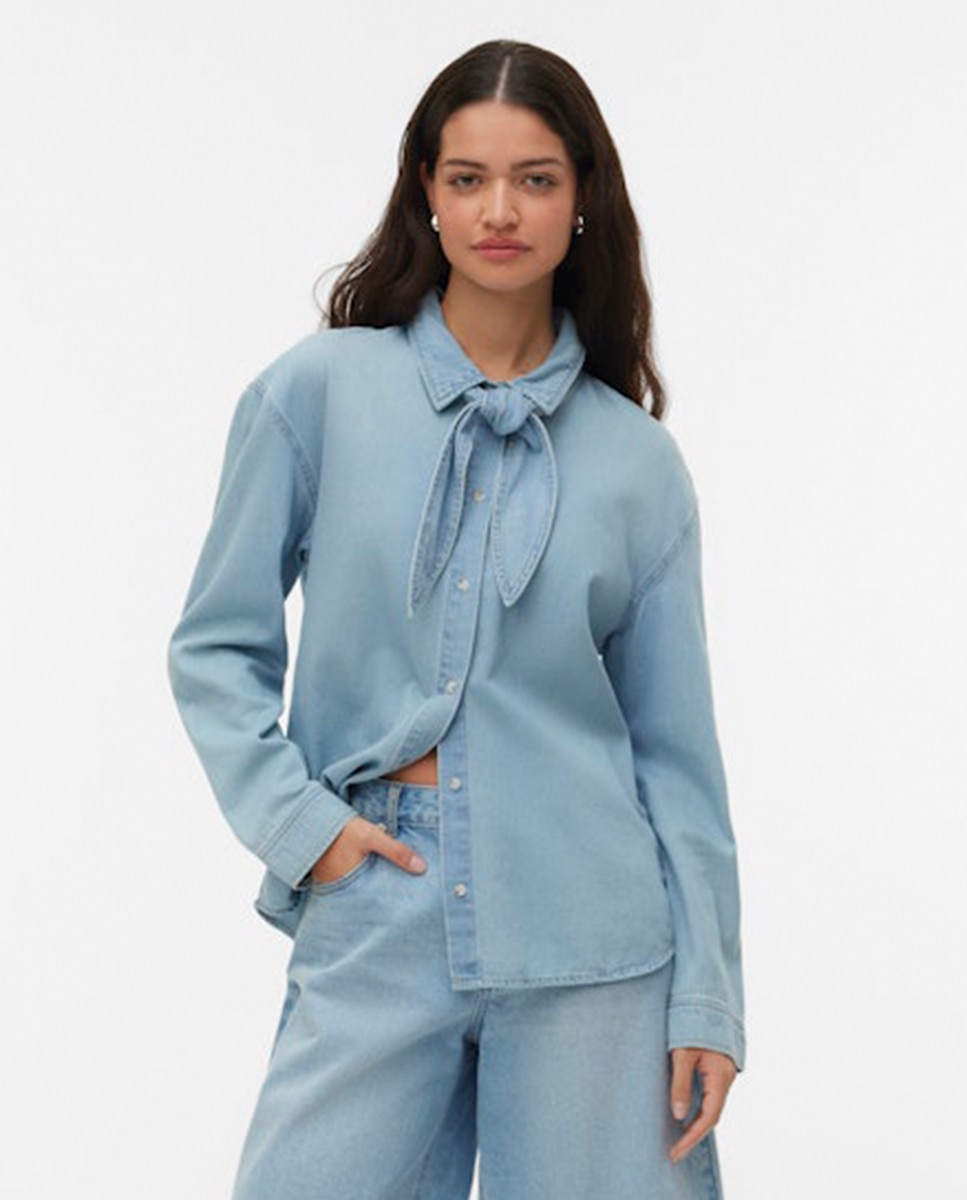 Camisa vaquera con lazo - Vero Moda - Azul Azul-1