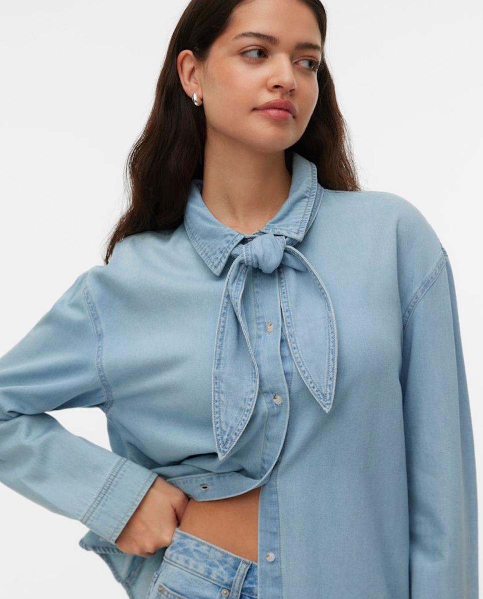 Camisa vaquera con lazo - Vero Moda - Azul Azul-3