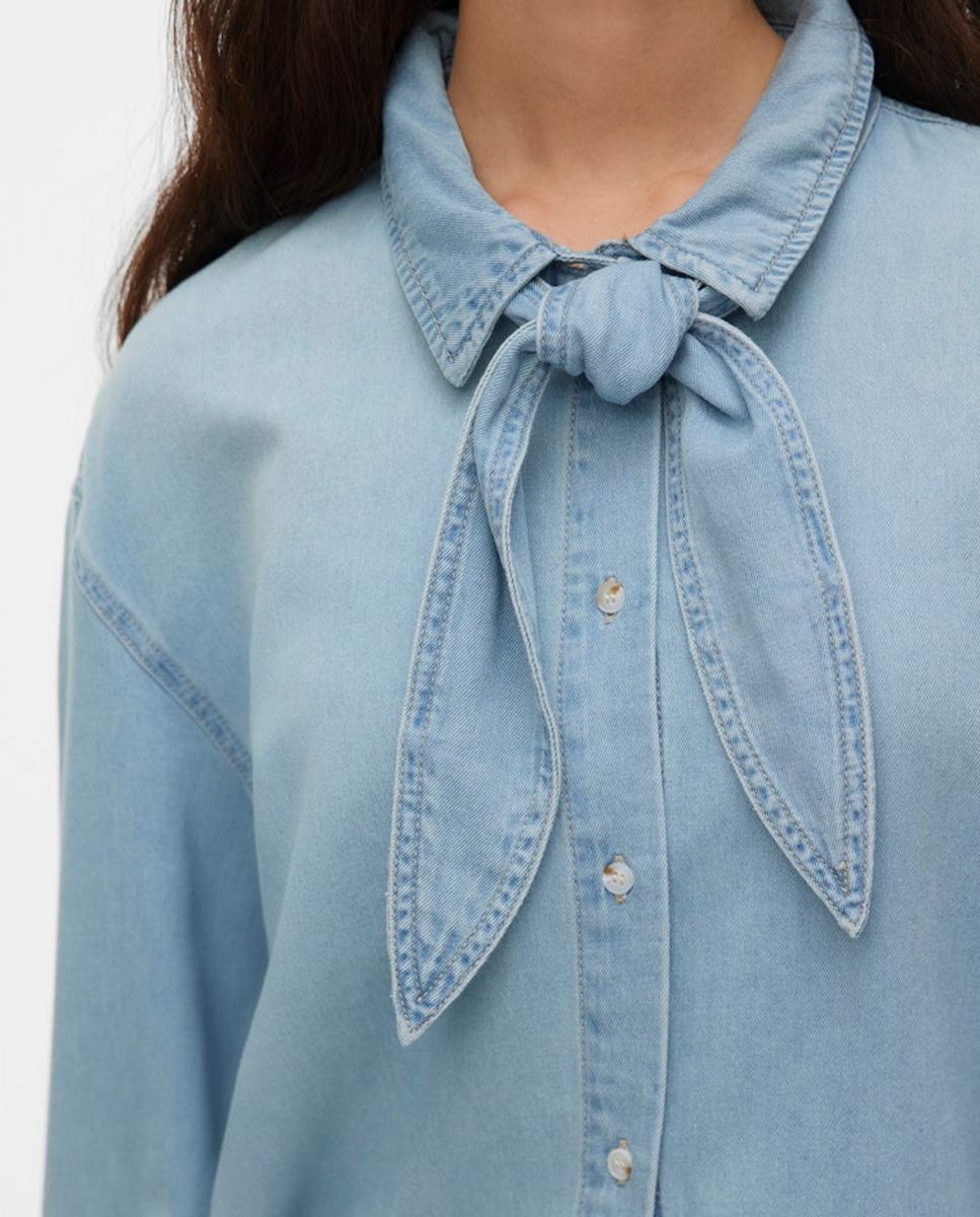 Camisa vaquera con lazo - Vero Moda - Azul Azul-4