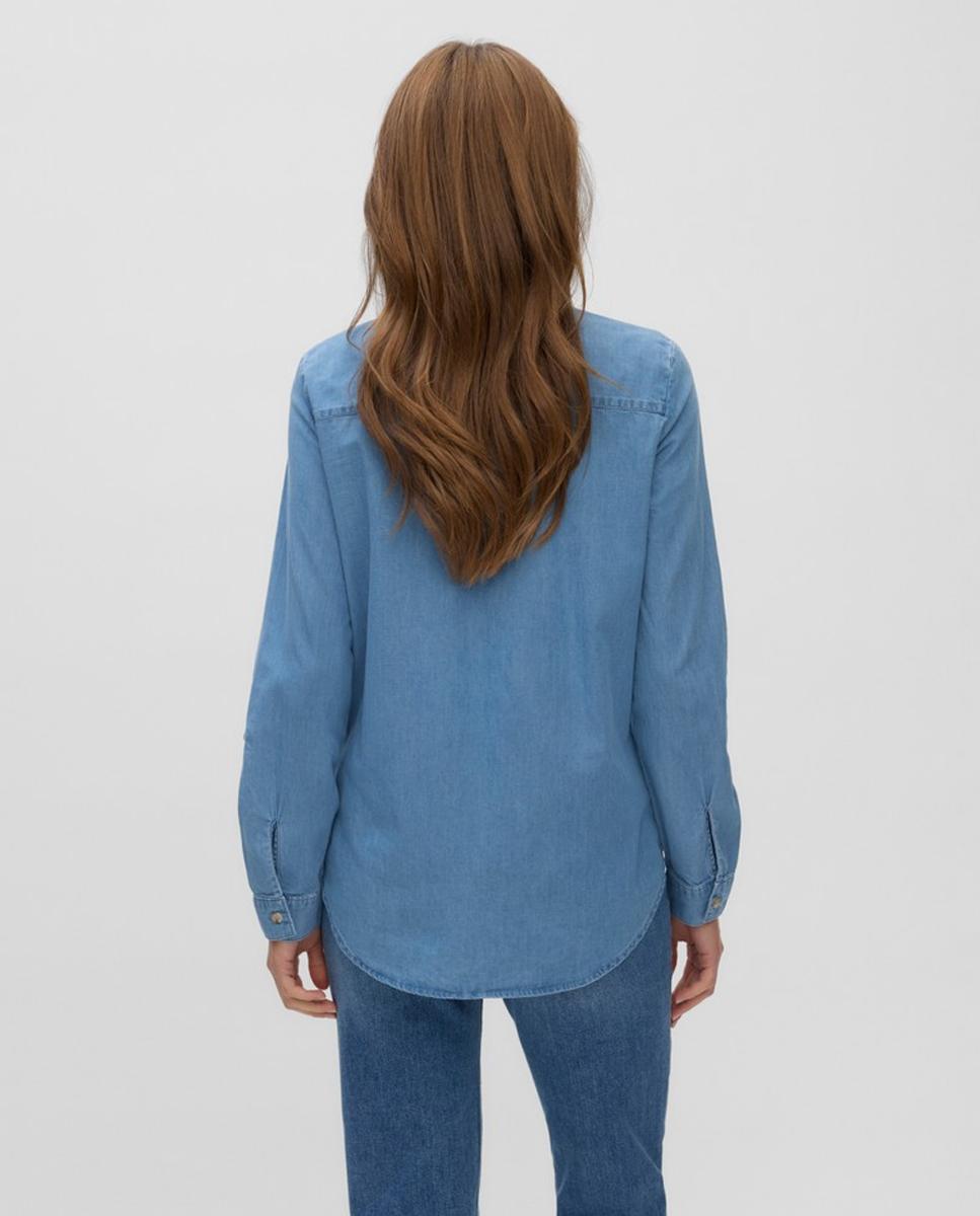 Camisa de Ganga com Decote em Bico Azul-3