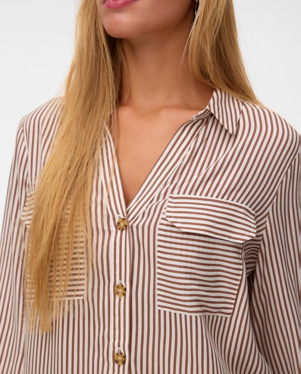 Camisa de mujer de manga larga ajustable con cuello pico - Vero Moda - Marrón claro Marrón claro-2
