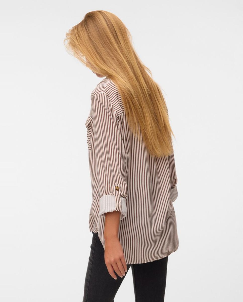 Camisa de mujer de manga larga ajustable con cuello pico - Vero Moda - Marrón claro Marrón claro-3
