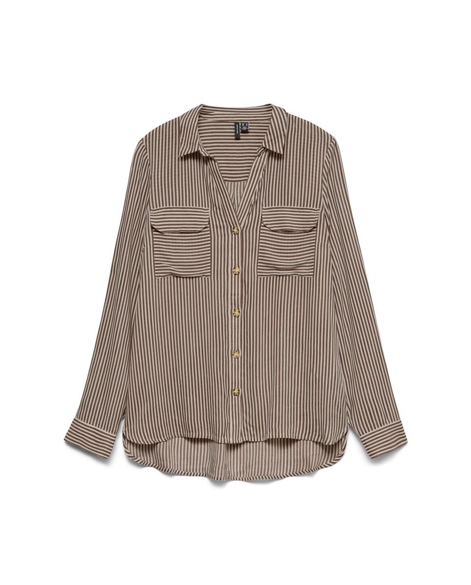 Camisa de mujer de manga larga ajustable con cuello pico - Vero Moda - Marrón claro Marrón claro-5