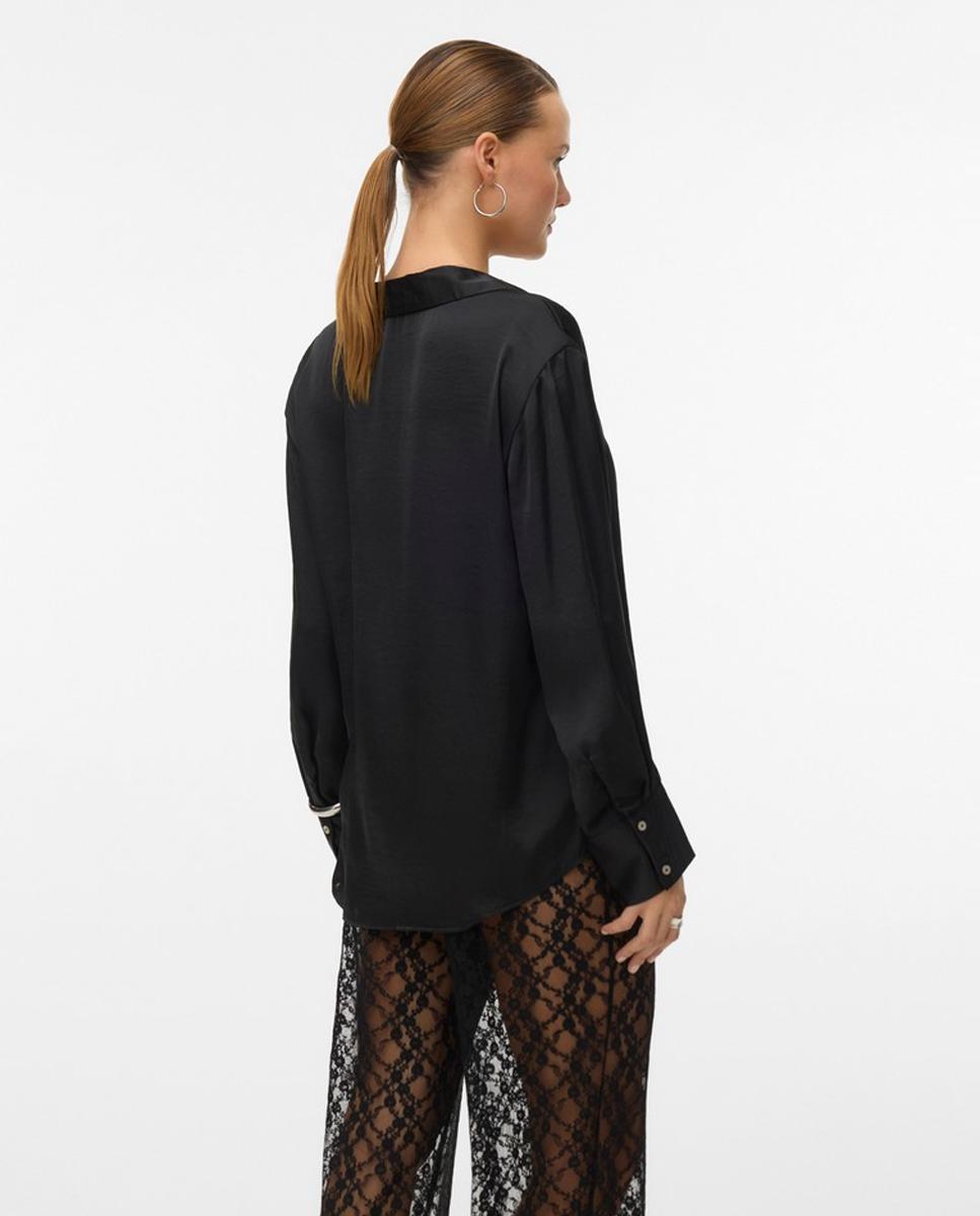 Imagen 3 de Camisa manga larga de mujer con cuello pico - Vero Moda - Negro Negro