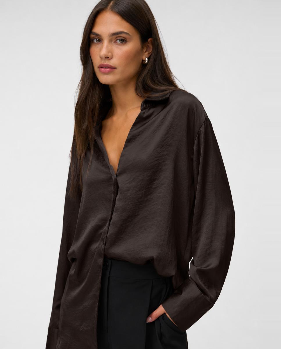 Imagen 1 de Camisa manga larga de mujer con cuello pico - Vero Moda - Marrón oscuro Marrón oscuro