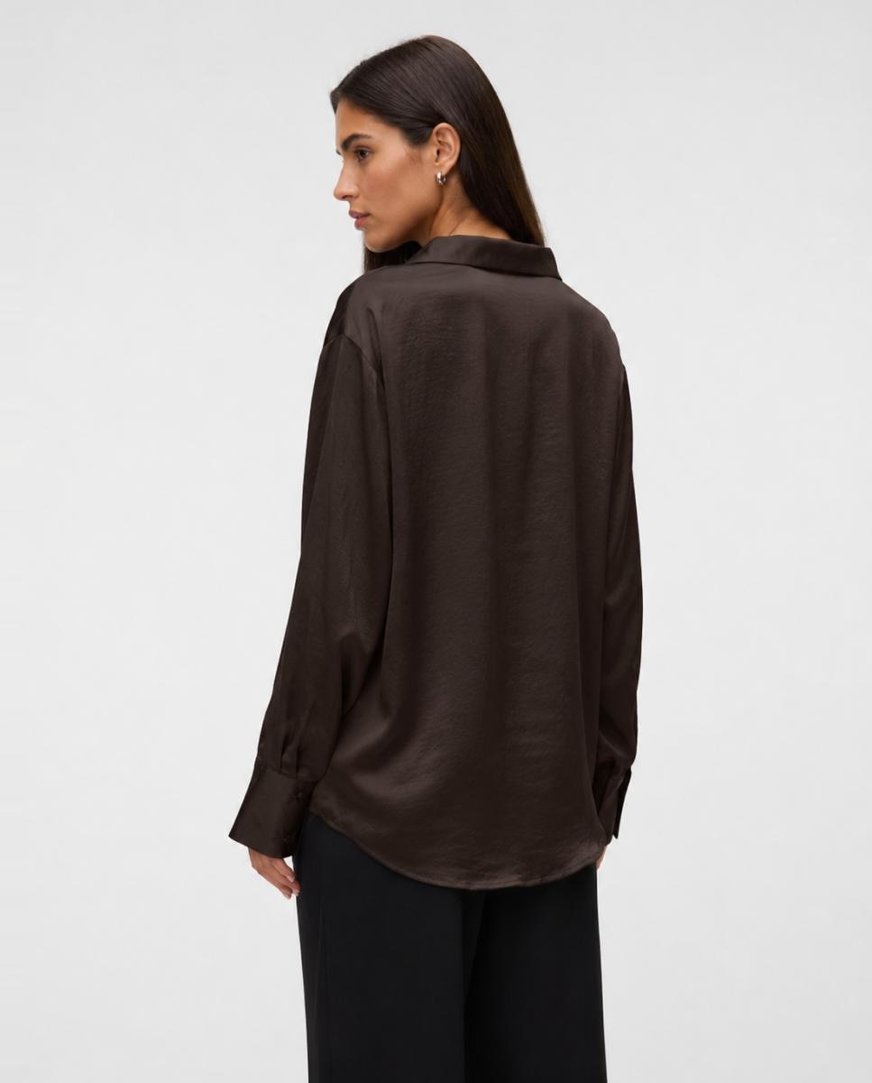 Imagen 2 de Camisa manga larga de mujer con cuello pico - Vero Moda - Marrón oscuro Marrón oscuro