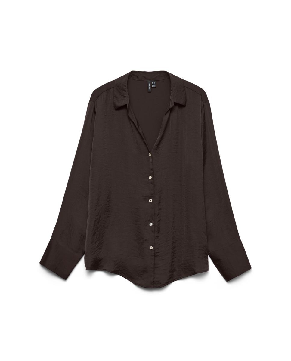 Imagen 3 de Camisa manga larga de mujer con cuello pico - Vero Moda - Marrón oscuro Marrón oscuro