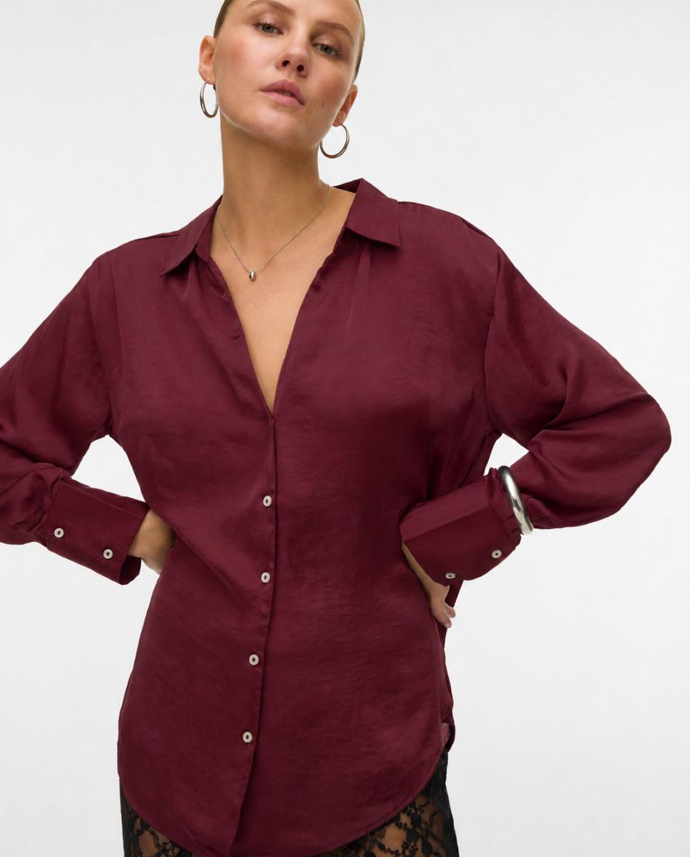 Imagen 1 de Camisa manga larga de mujer con cuello pico - Vero Moda - Granate Granate