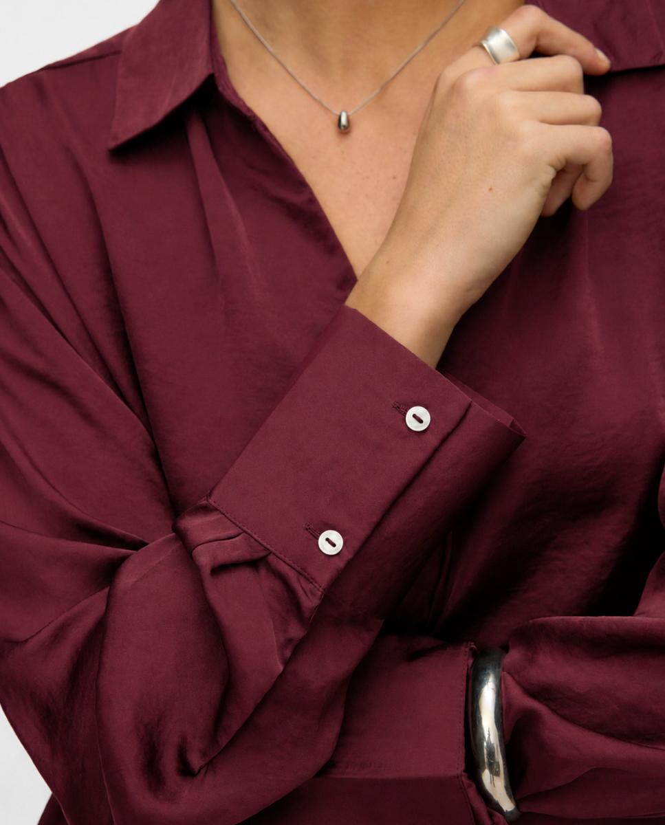 Imagen 2 de Camisa manga larga de mujer con cuello pico - Vero Moda - Granate Granate
