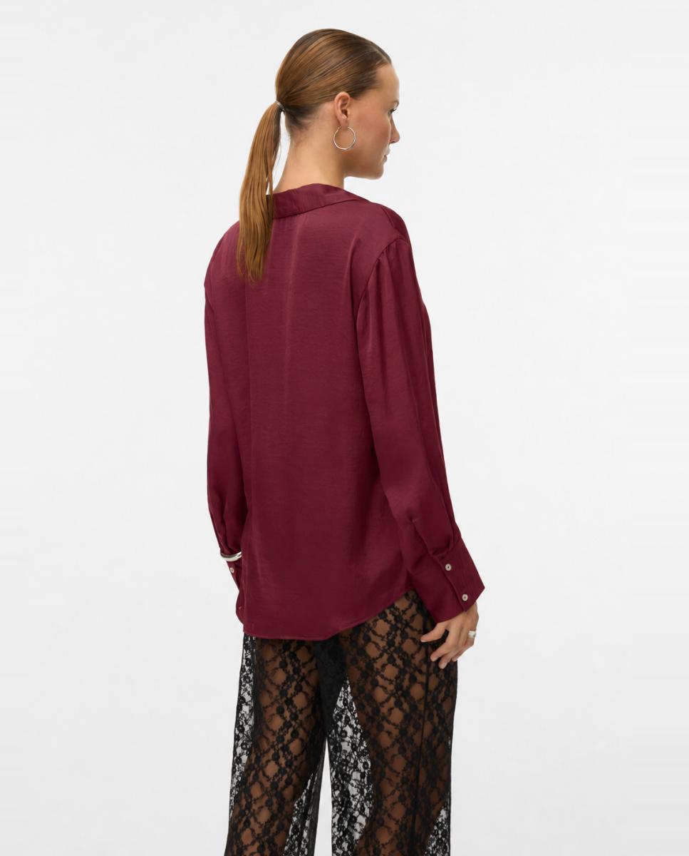 Imagen 3 de Camisa manga larga de mujer con cuello pico - Vero Moda - Granate Granate