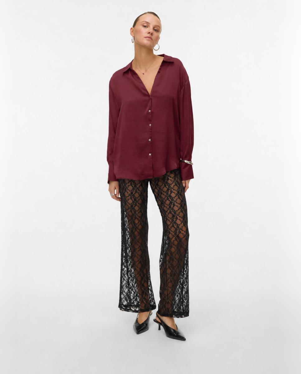 Imagen 5 de Camisa manga larga de mujer con cuello pico - Vero Moda - Granate Granate