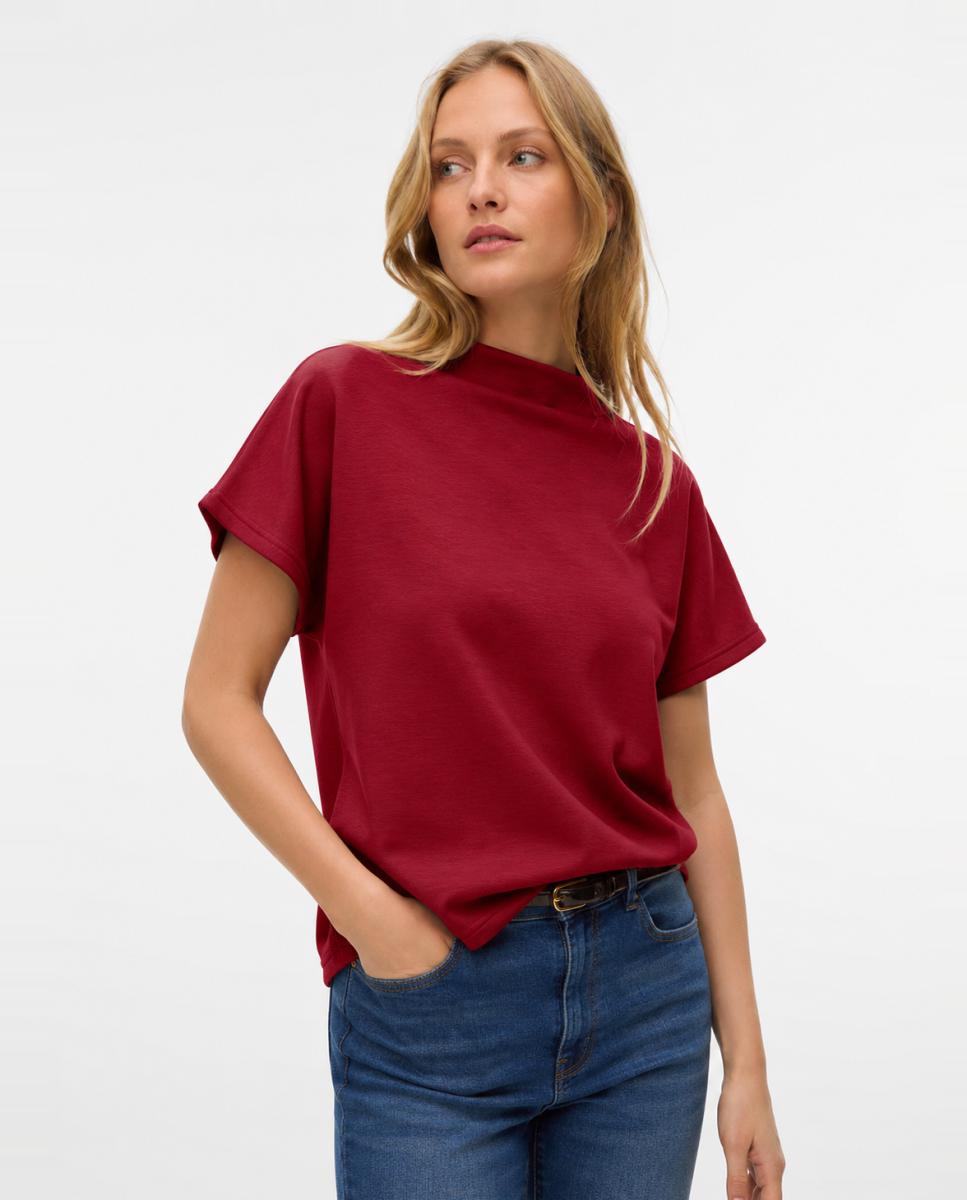 Camiseta manga corta tejido suave de mujer - Vero Moda - Rojo Rojo-1
