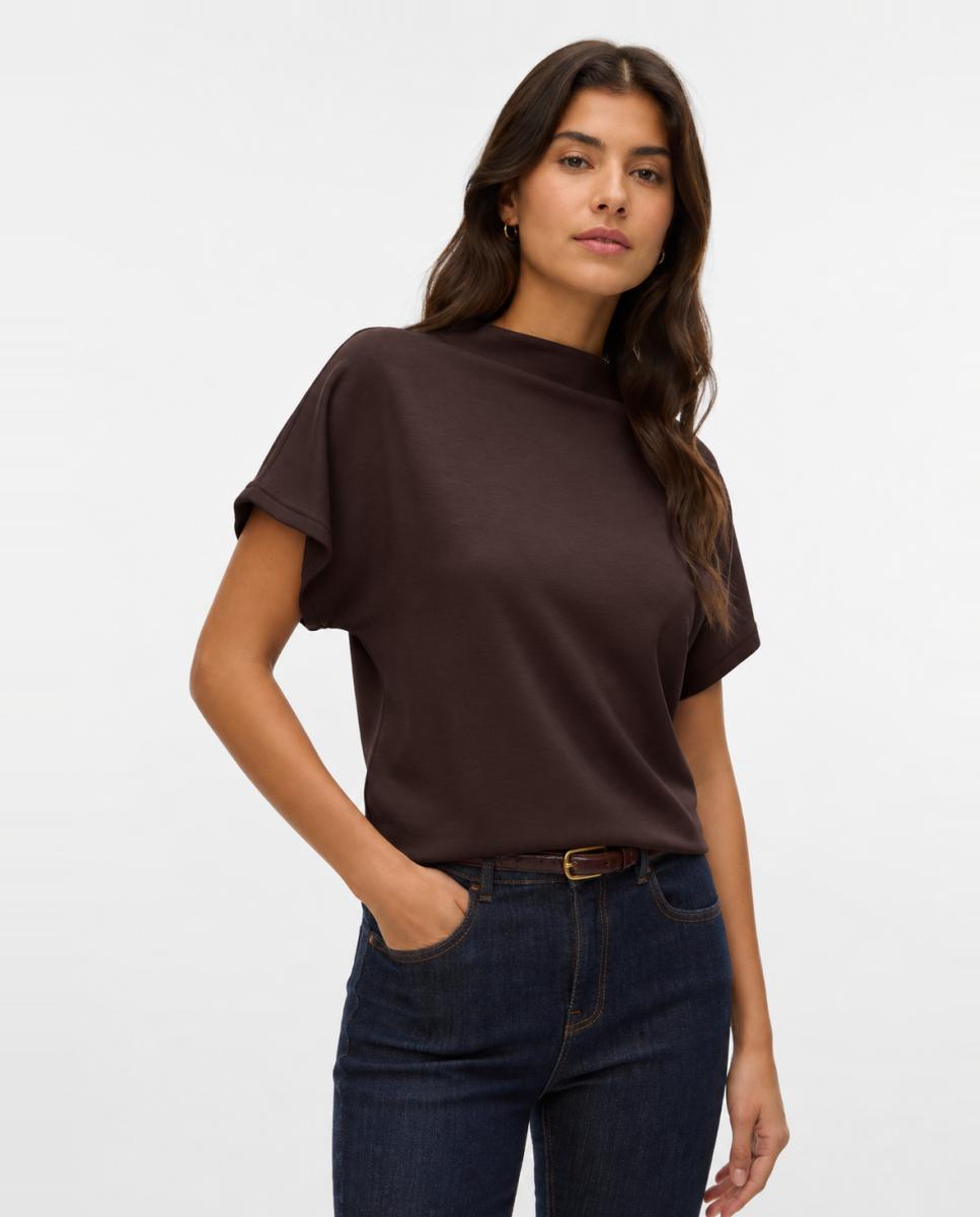 Camiseta manga corta tejido suave de mujer - Vero Moda - Marrón oscuro Marrón oscuro-1