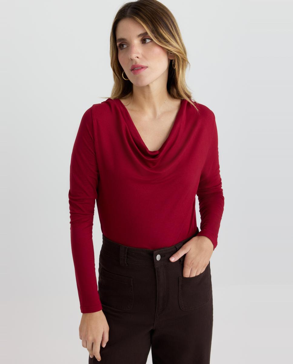 Top drappeado de manga larga de mujer - Vero Moda - Rojo Rojo-1