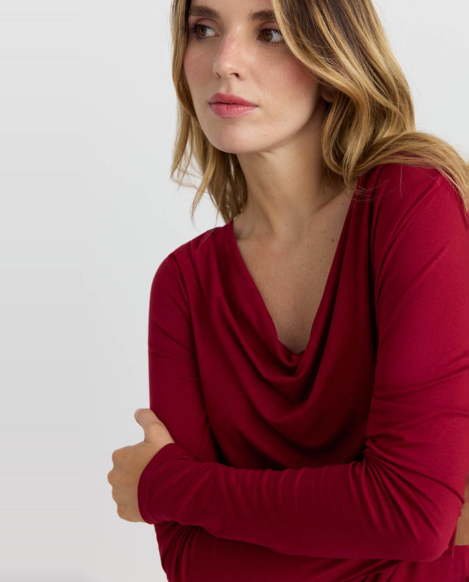Top drappeado de manga larga de mujer - Vero Moda - Rojo Rojo-2