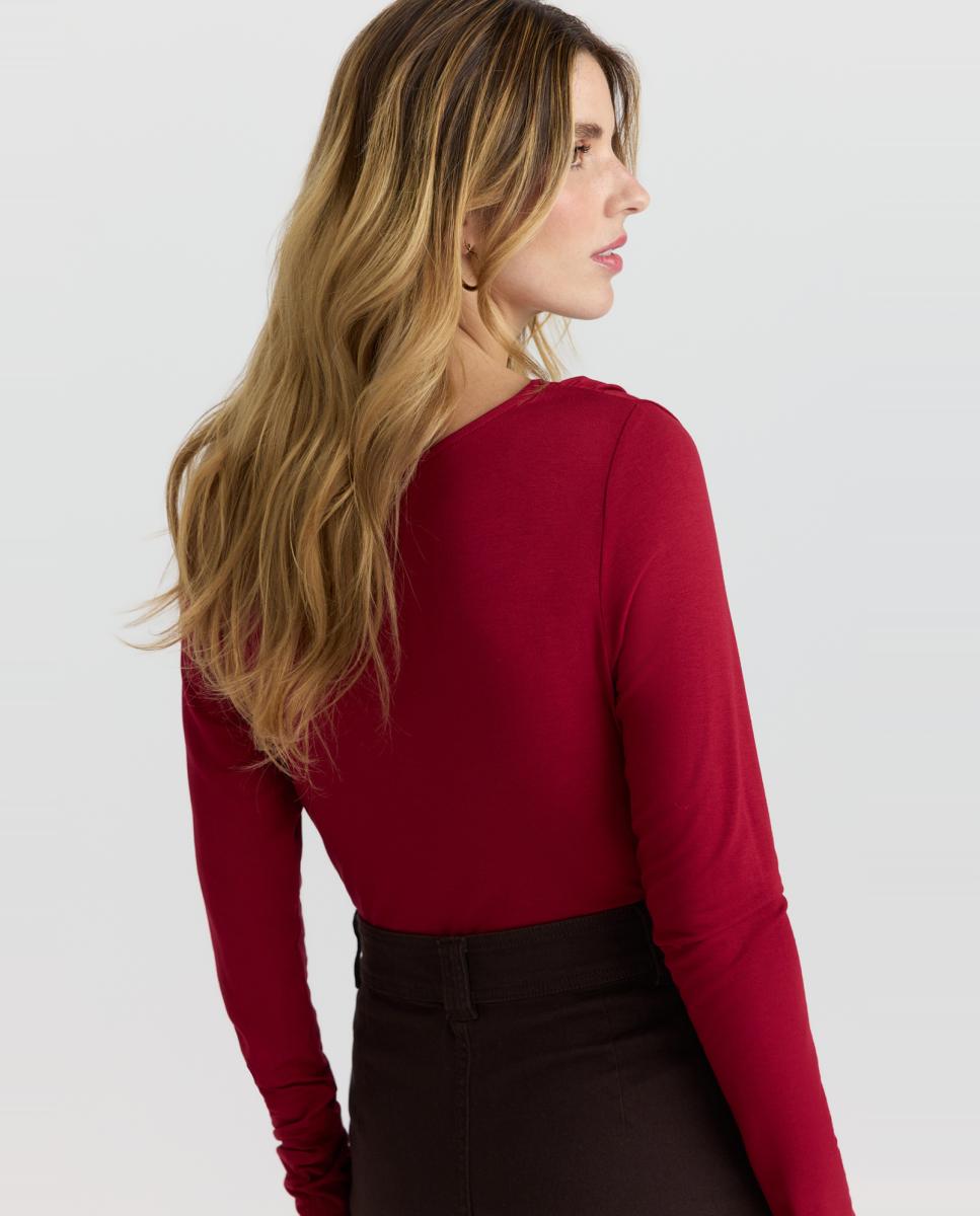 Top drappeado de manga larga de mujer - Vero Moda - Rojo Rojo-3