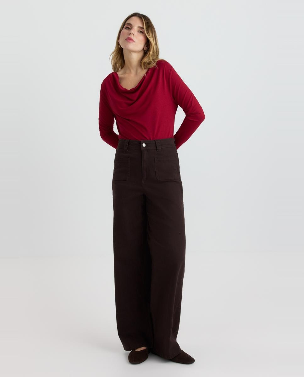 Top drappeado de manga larga de mujer - Vero Moda - Rojo Rojo-5