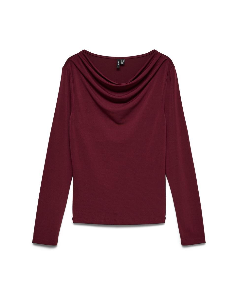 Top drappeado de manga larga de mujer - Vero Moda - Rojo Rojo-4