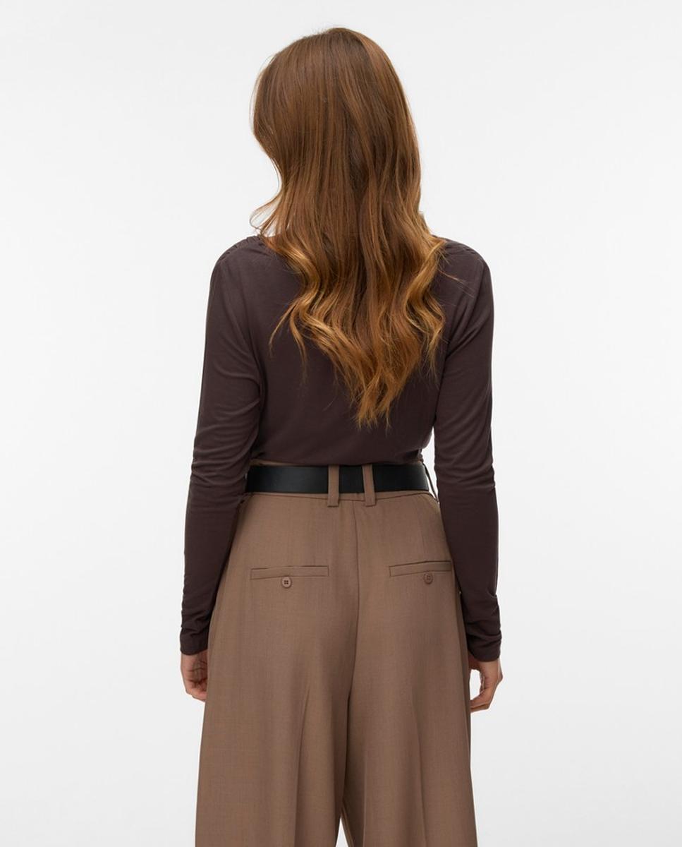 Top drappeado de manga larga de mujer - Vero Moda - Marrón oscuro Marrón oscuro-2