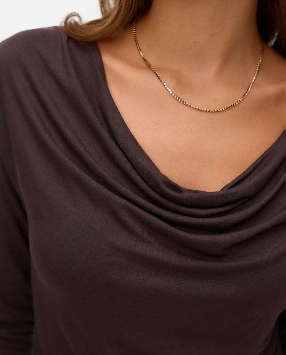 Top drappeado de manga larga de mujer - Vero Moda - Marrón oscuro Marrón oscuro-3