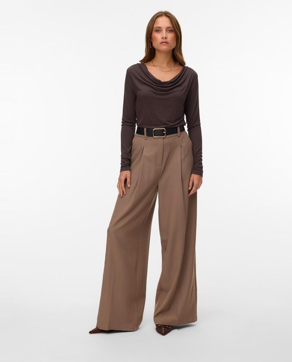 Top drappeado de manga larga de mujer - Vero Moda - Marrón oscuro Marrón oscuro-5