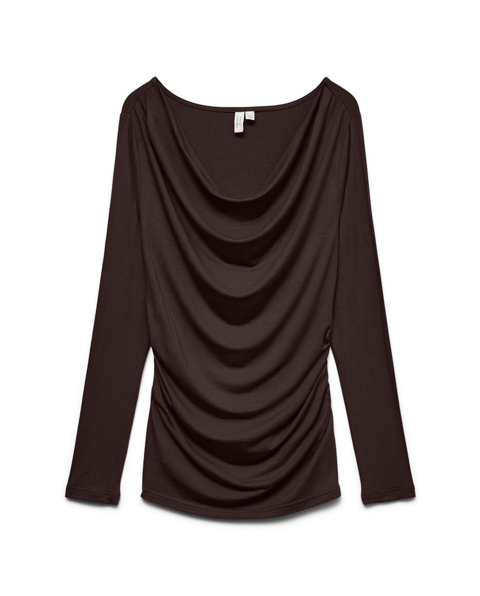 Top drappeado de manga larga de mujer - Vero Moda - Marrón oscuro Marrón oscuro-4