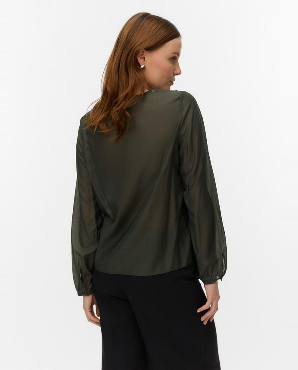 Blusa con volantes cuello pico de mujer - Vero Moda - Verde militar Verde militar-3