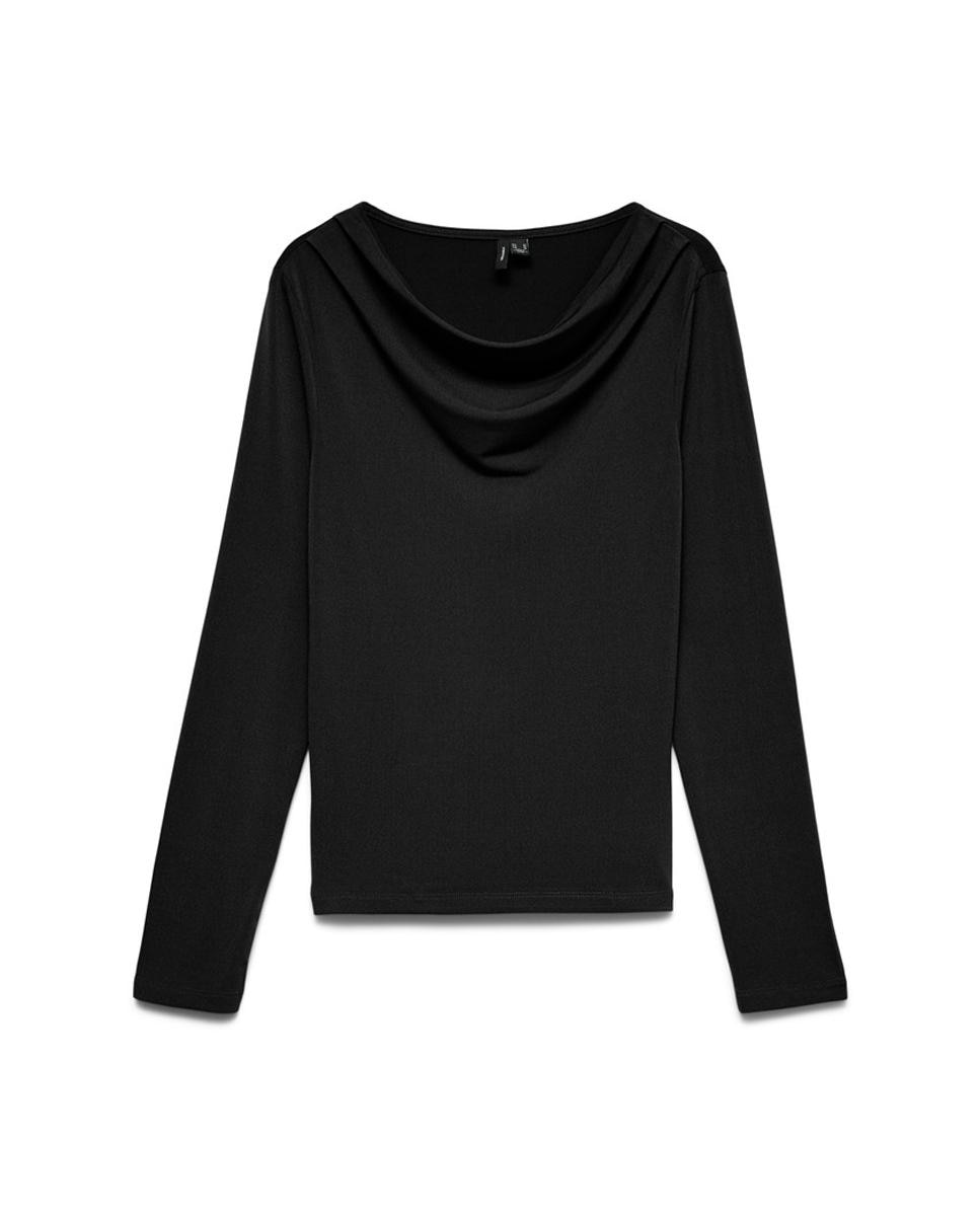 Top con cuello drapeado de manga larga de mujer - Vero Moda - Negro Negro-6