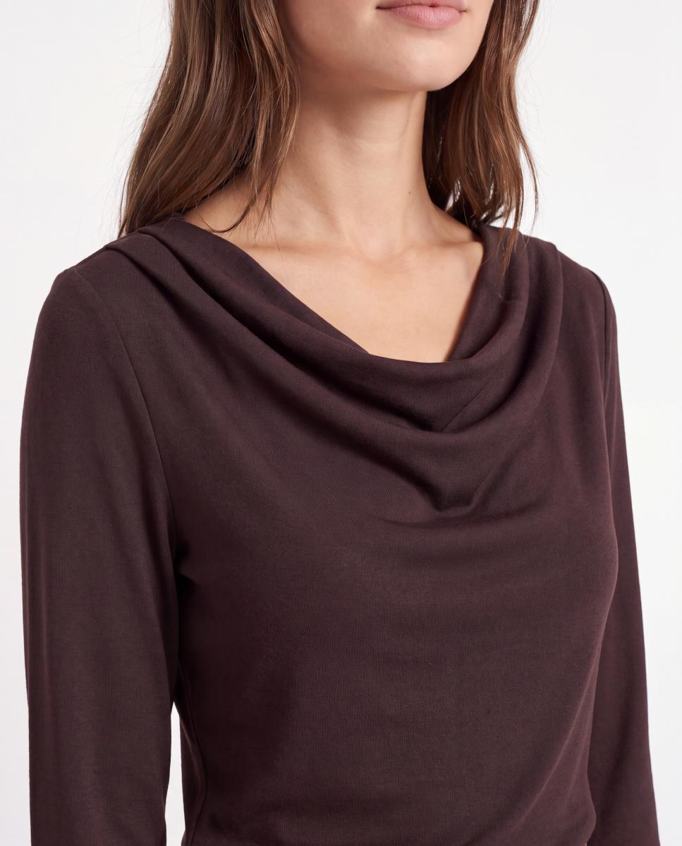 Top con cuello drapeado de manga larga de mujer - Vero Moda - Marrón oscuro Marrón oscuro-2