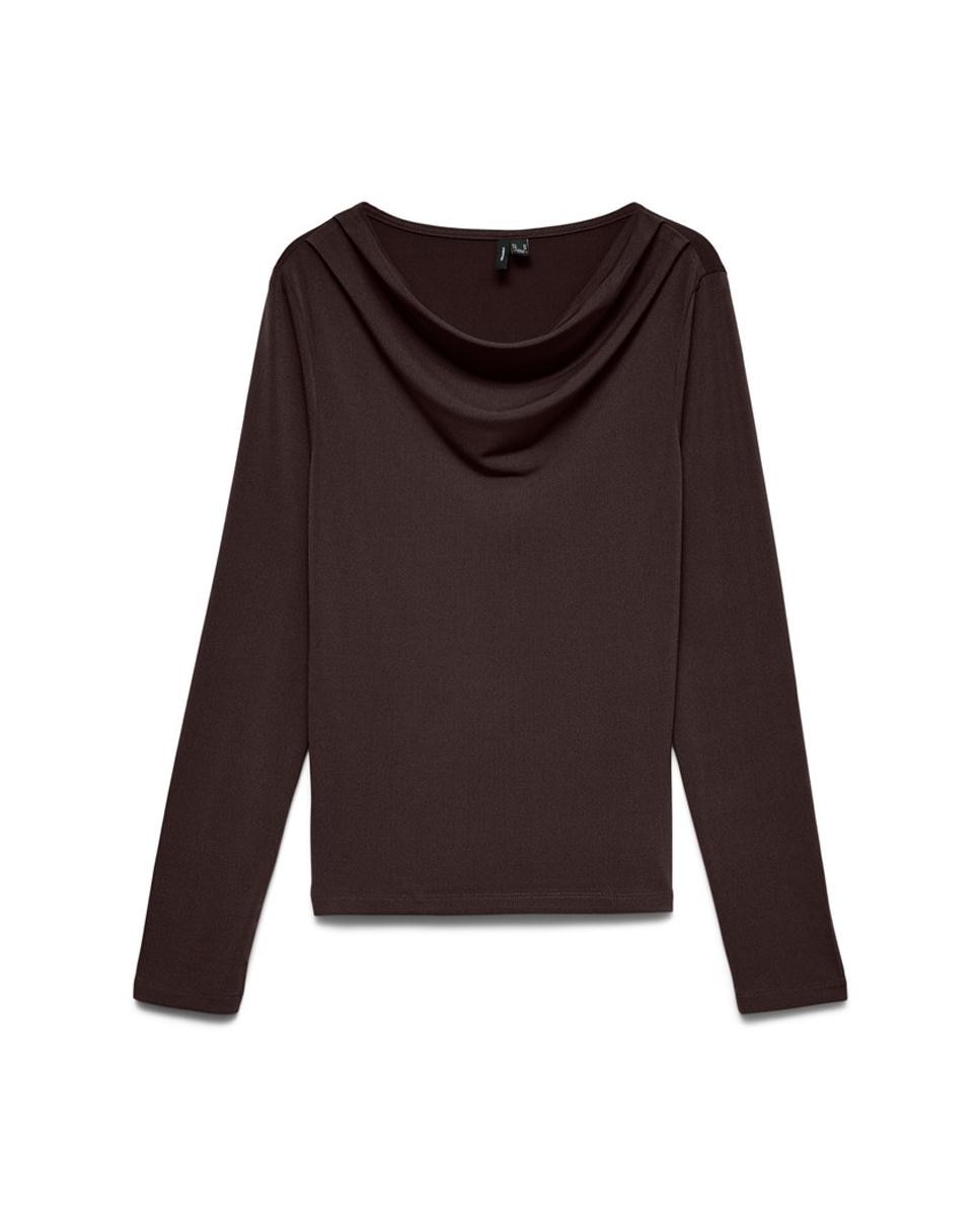 Top con cuello drapeado de manga larga de mujer - Vero Moda - Marrón oscuro Marrón oscuro-5
