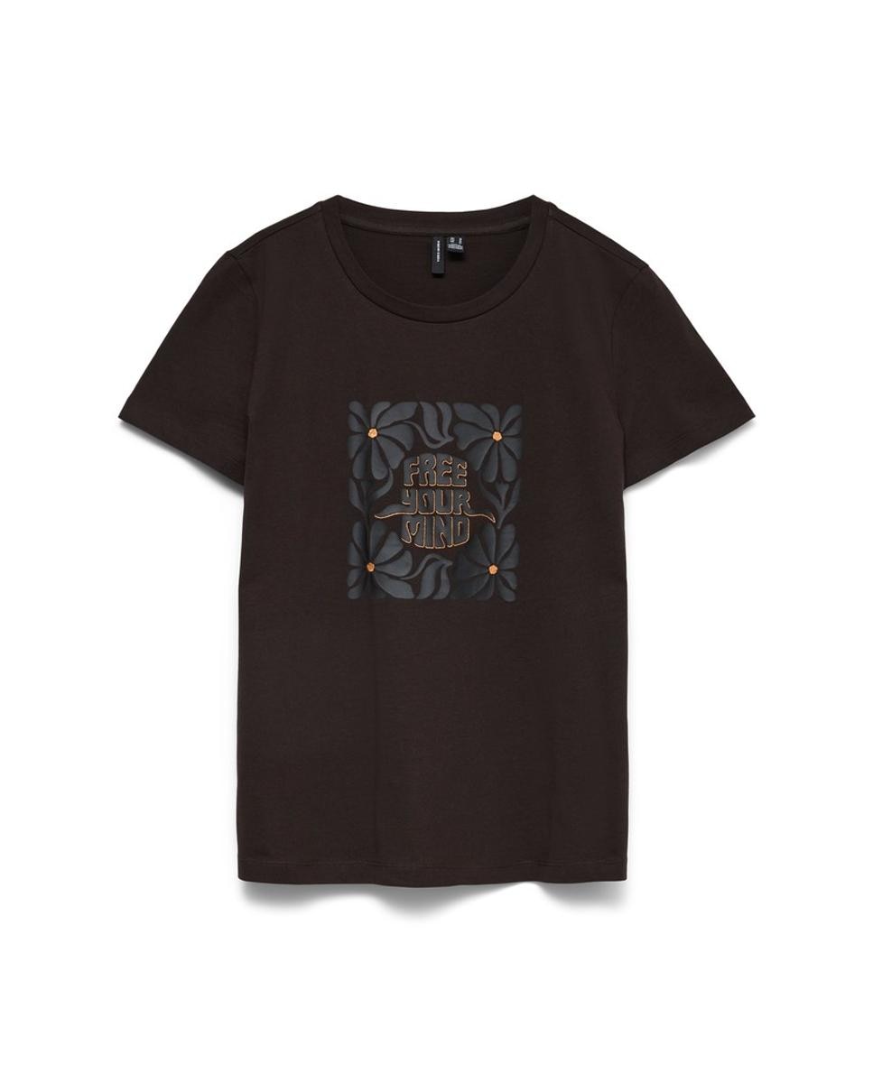 T-shirt Básica com Estampado Castanho-escuro-6